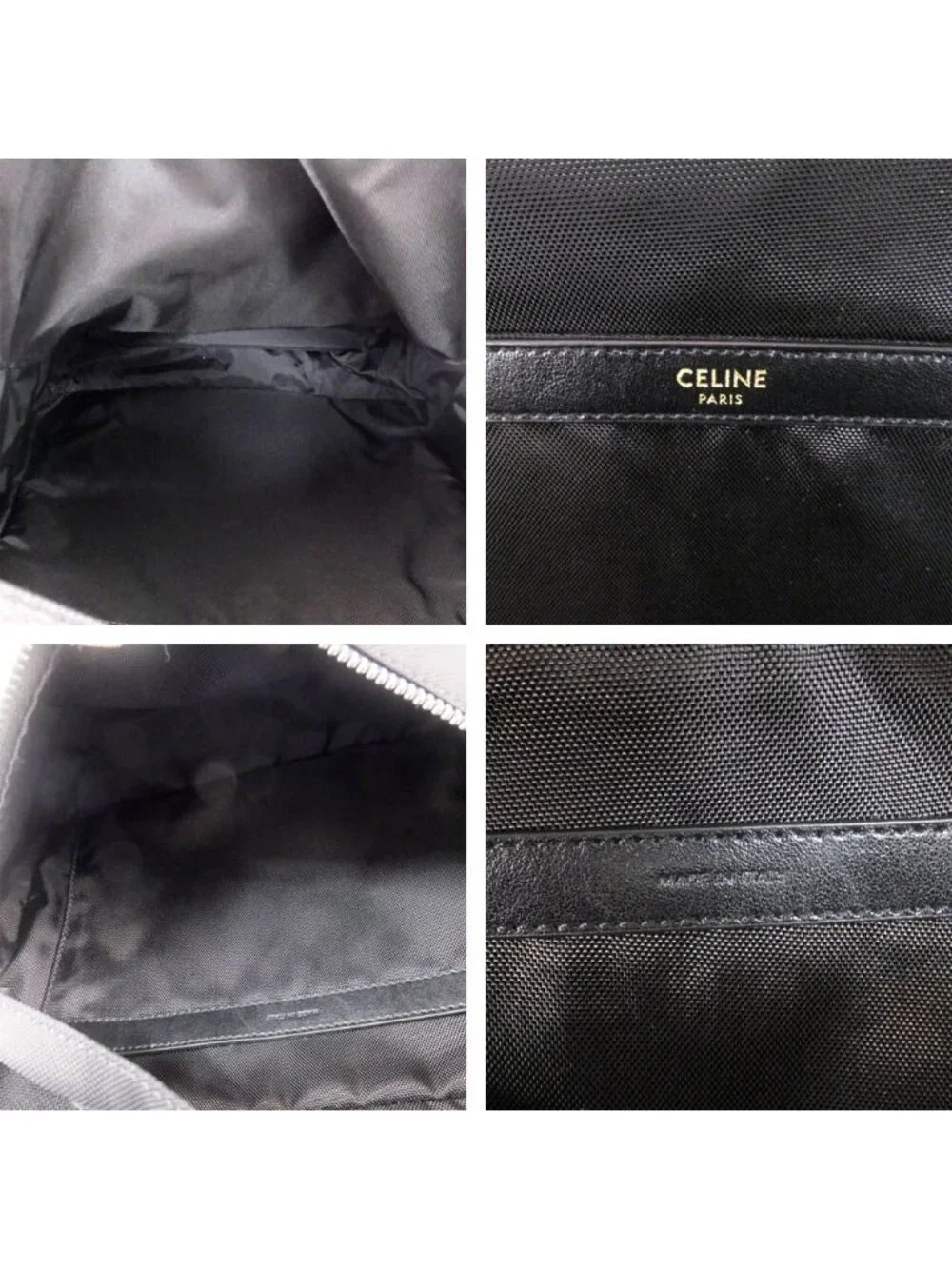 Celine Backpack Nylon Canvas Black Silver Metal Charm